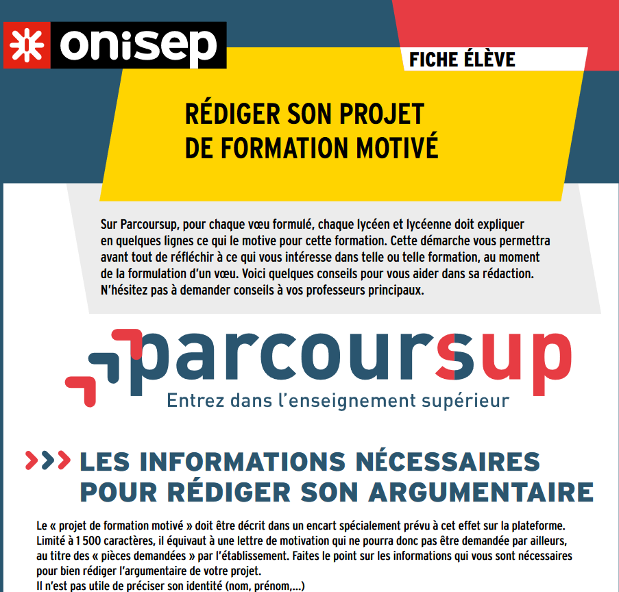 ParcourSup RÉDIGER SON PROJET DE FORMATION MOTIVÉ LP Bertène JUMINER