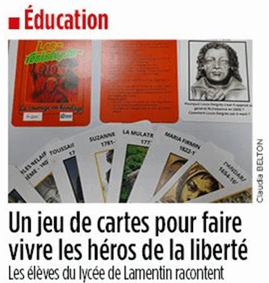 Article France-Antilles 16 avril 2026 projet élèves lycée Bertène Juminer jeu de cartes Les Résistants